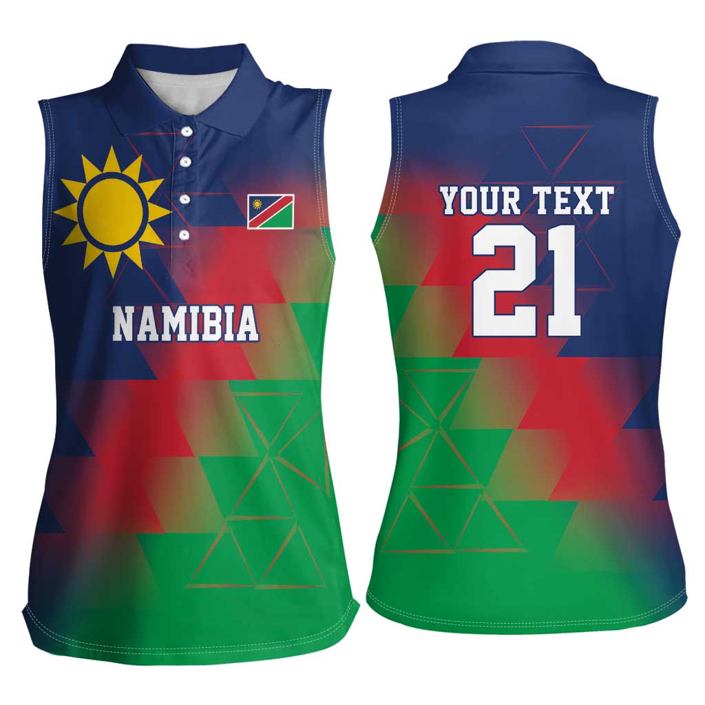 Namibia Cricket Custom Women Sleeveless Polo Shirt Namibian Gold Sun Flag Motif - Wonder Print Shop