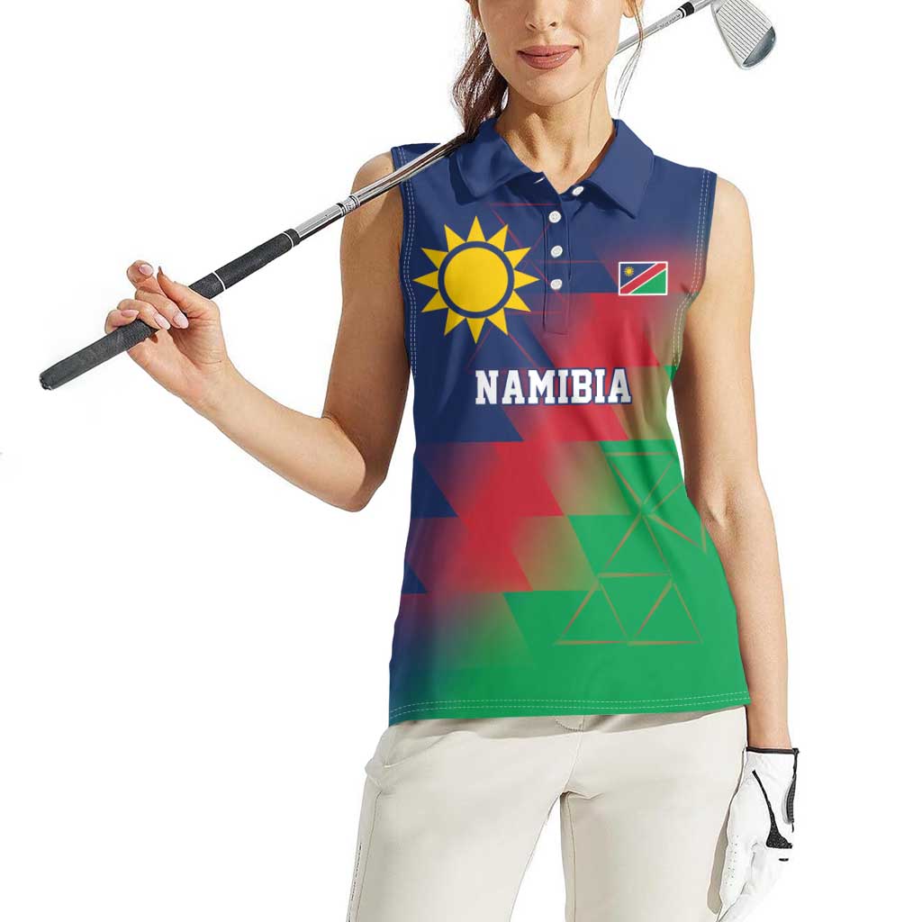 Namibia Cricket Custom Women Sleeveless Polo Shirt Namibian Gold Sun Flag Motif - Wonder Print Shop