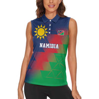 Namibia Cricket Custom Women Sleeveless Polo Shirt Namibian Gold Sun Flag Motif - Wonder Print Shop