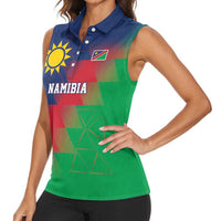 Namibia Cricket Custom Women Sleeveless Polo Shirt Namibian Gold Sun Flag Motif - Wonder Print Shop