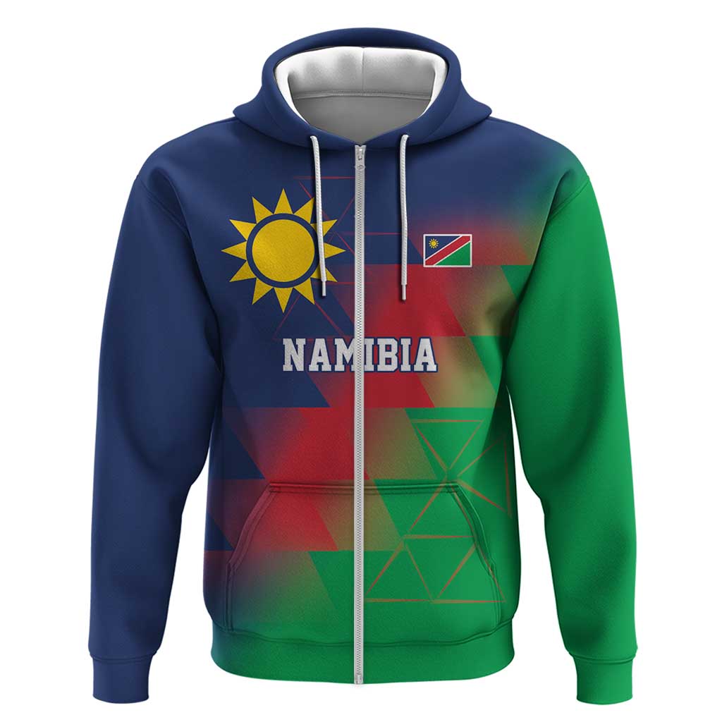 Namibia Cricket Custom Zip Hoodie Namibian Gold Sun Flag Motif - Wonder Print Shop