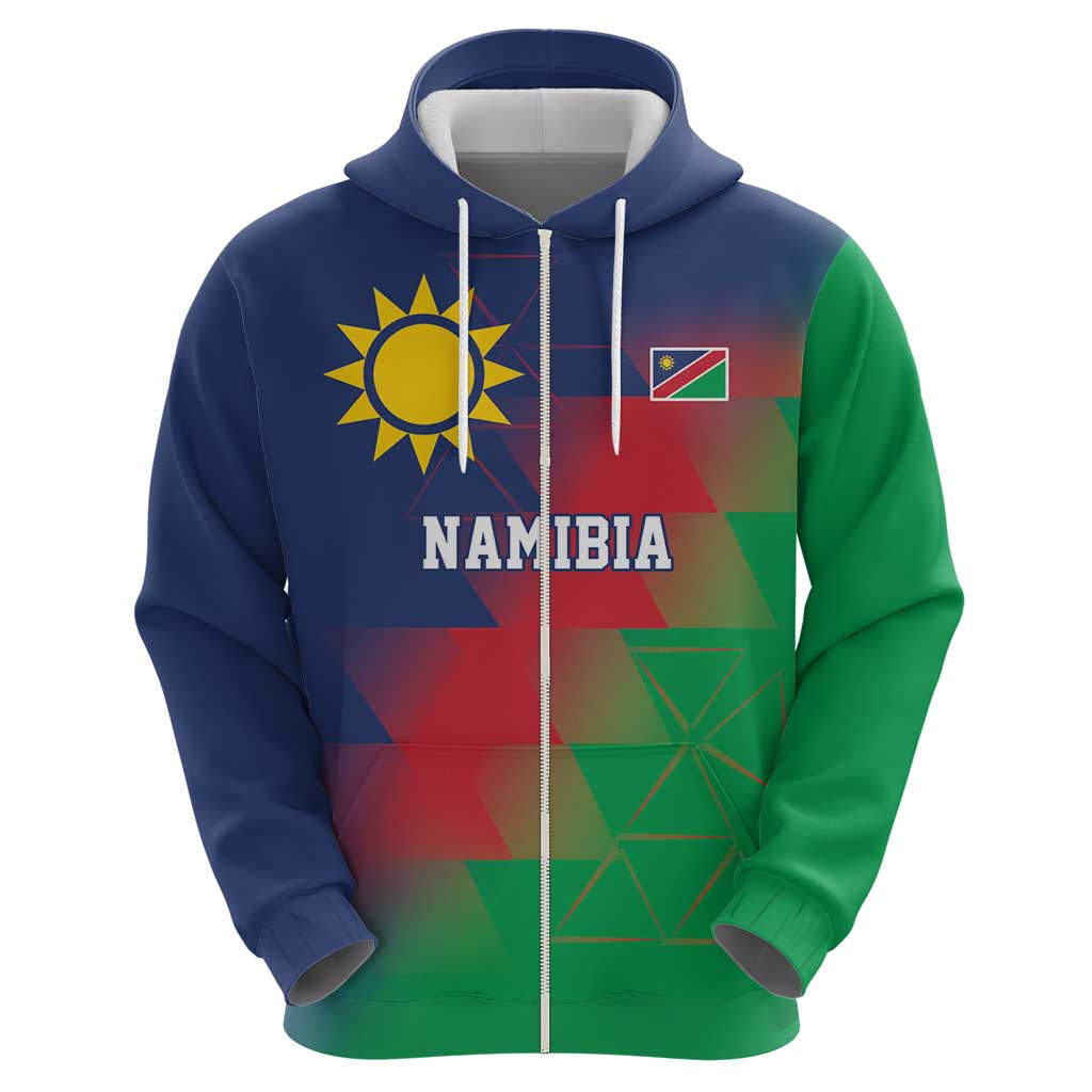 Namibia Cricket Custom Zip Hoodie Namibian Gold Sun Flag Motif - Wonder Print Shop