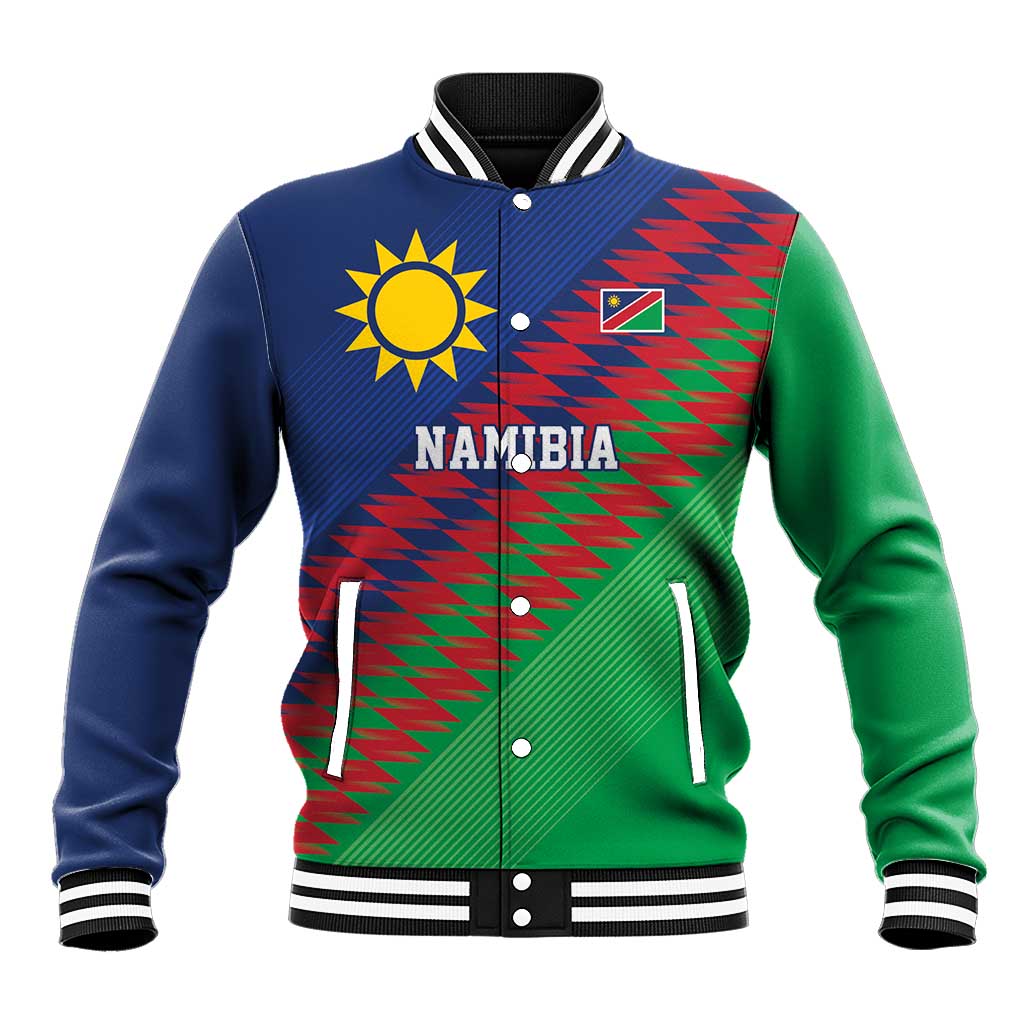 Namibia Cricket Custom Baseball Jacket Namibian Sporty Pattern Flag Motif - Wonder Print Shop