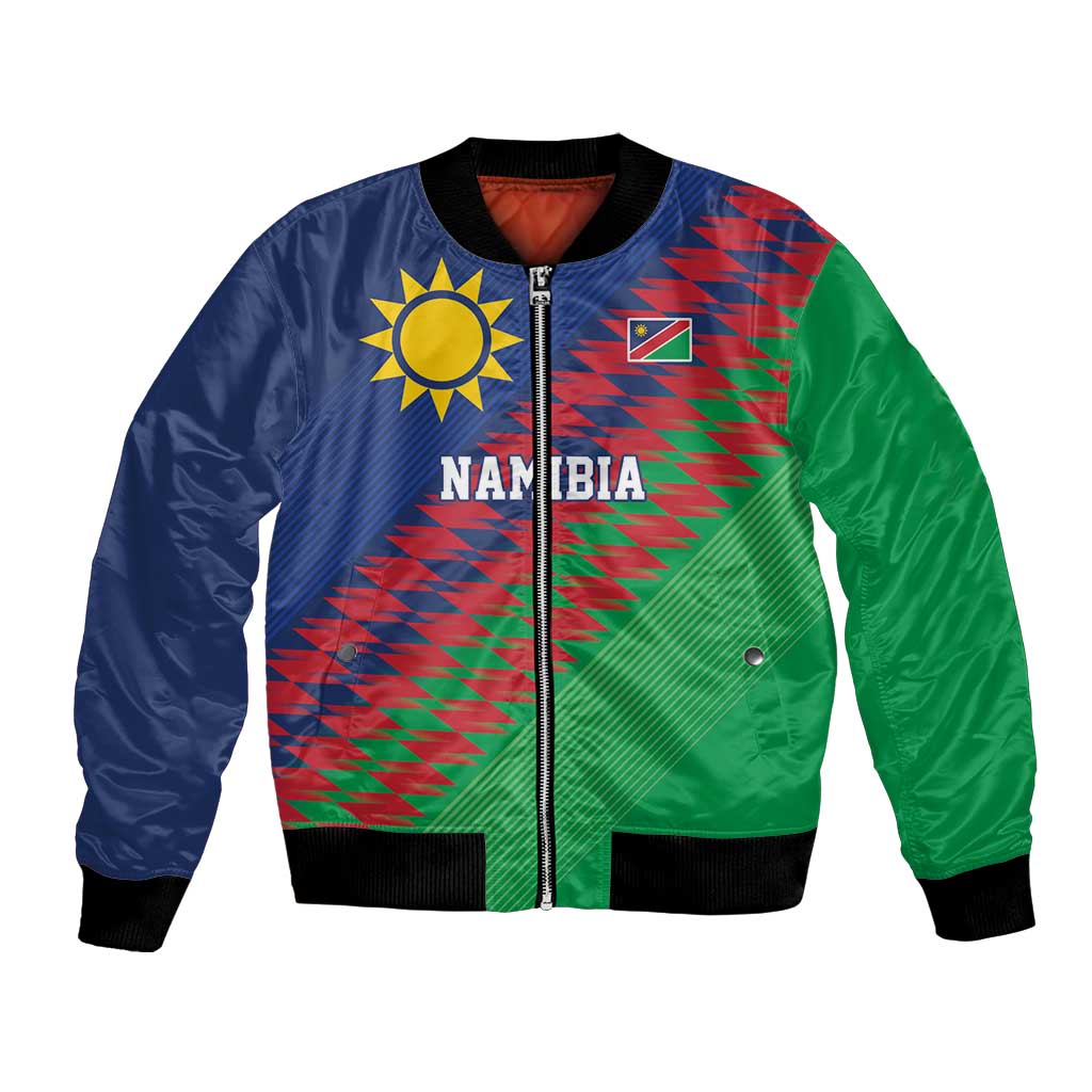 Namibia Cricket Custom Bomber Jacket Namibian Sporty Pattern Flag Motif - Wonder Print Shop