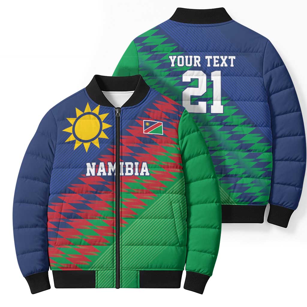 Namibia Cricket Custom Bomber Puffer Jacket Namibian Sporty Pattern Flag Motif - Wonder Print Shop