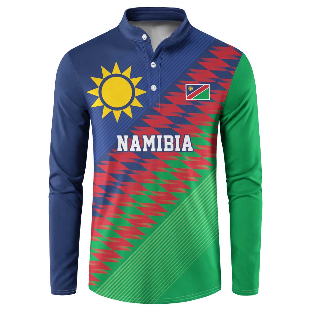 Namibia Cricket Custom Button Sweatshirt Namibian Sporty Pattern Flag Motif - Wonder Print Shop