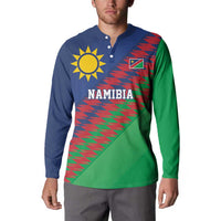 Namibia Cricket Custom Button Sweatshirt Namibian Sporty Pattern Flag Motif - Wonder Print Shop