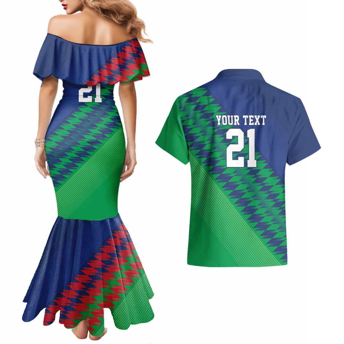 Namibia Cricket Custom Couples Matching Mermaid Dress and Hawaiian Shirt Namibian Sporty Pattern Flag Motif - Wonder Print Shop