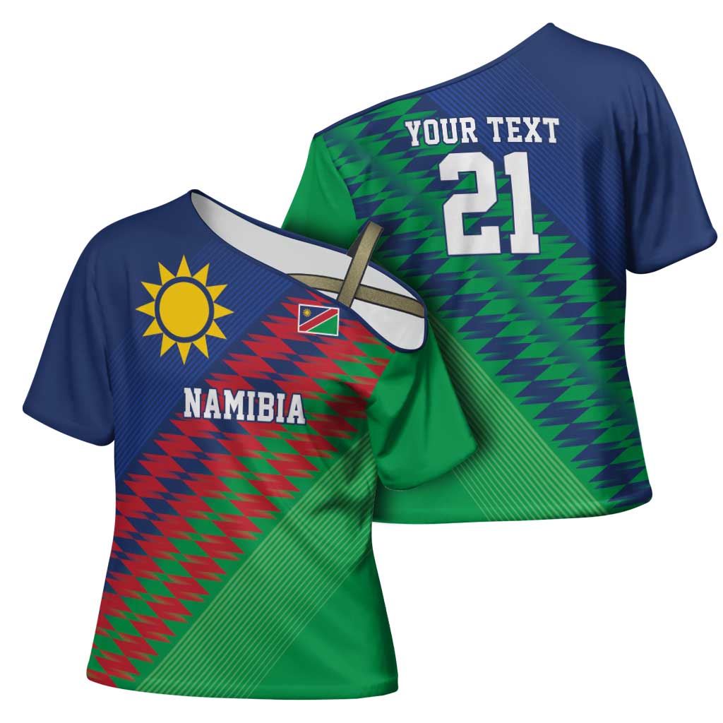 Namibia Cricket Custom Cross Shoulder Shirt Namibian Sporty Pattern Flag Motif - Wonder Print Shop
