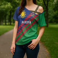 Namibia Cricket Custom Cross Shoulder Shirt Namibian Sporty Pattern Flag Motif - Wonder Print Shop