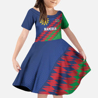Namibia Cricket Custom Family Matching Long Sleeve Bodycon Dress and Hawaiian Shirt Namibian Sporty Pattern Flag Motif - Wonder Print Shop