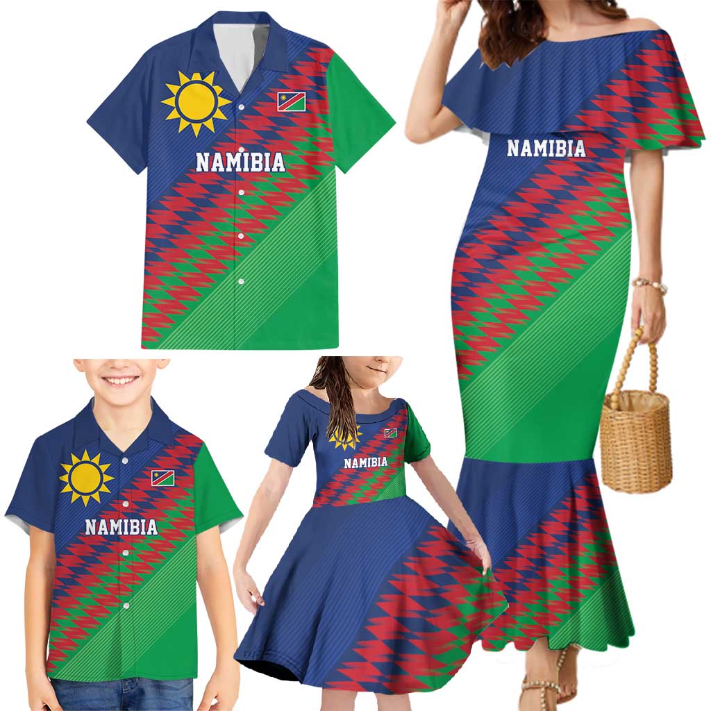 Namibia Cricket Custom Family Matching Mermaid Dress and Hawaiian Shirt Namibian Sporty Pattern Flag Motif - Wonder Print Shop