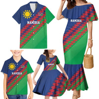 Namibia Cricket Custom Family Matching Mermaid Dress and Hawaiian Shirt Namibian Sporty Pattern Flag Motif - Wonder Print Shop