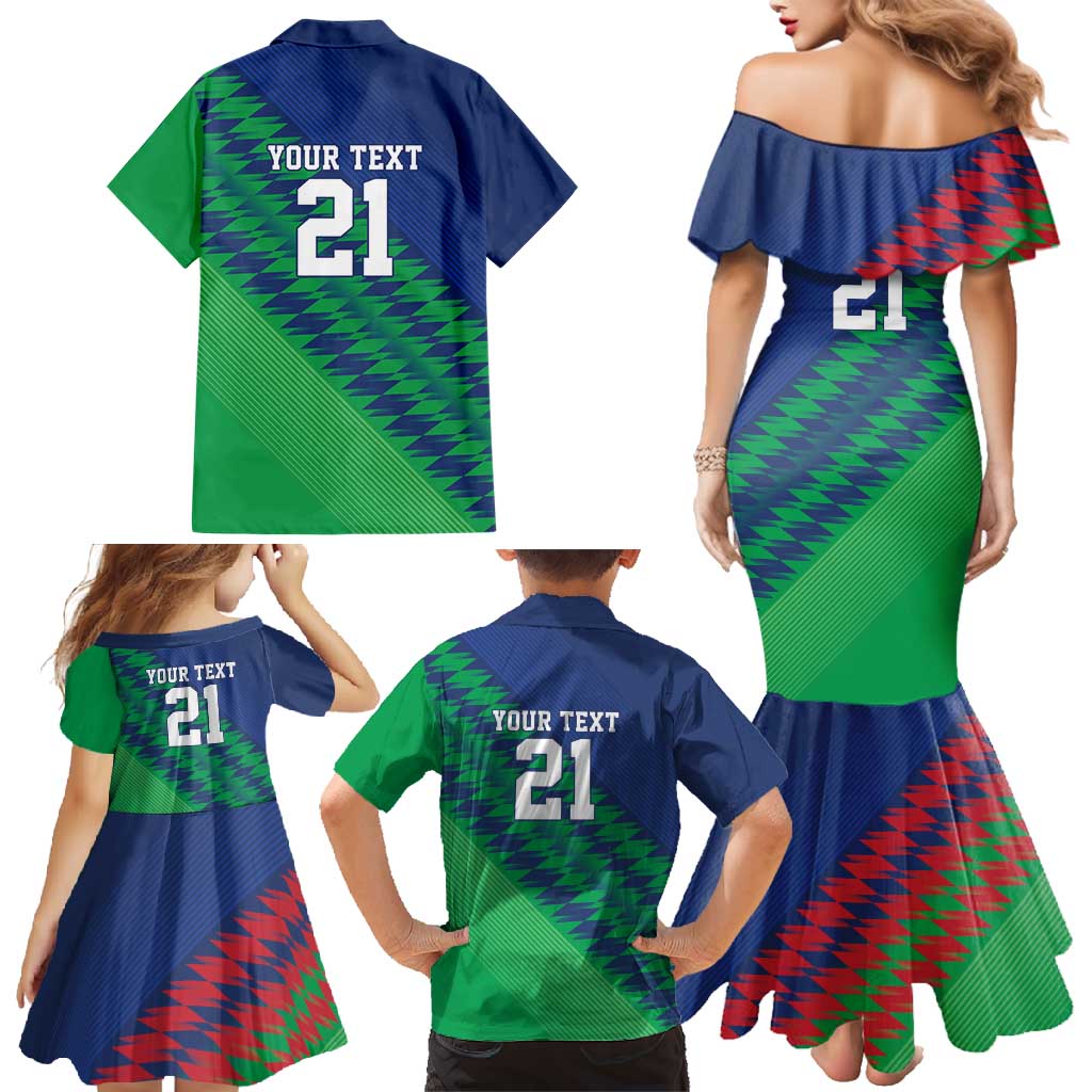 Namibia Cricket Custom Family Matching Mermaid Dress and Hawaiian Shirt Namibian Sporty Pattern Flag Motif - Wonder Print Shop