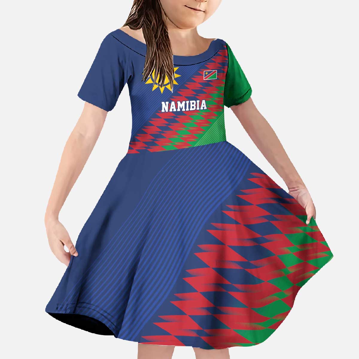 Namibia Cricket Custom Family Matching Off The Shoulder Long Sleeve Dress and Hawaiian Shirt Namibian Sporty Pattern Flag Motif - Wonder Print Shop