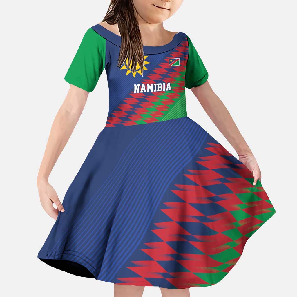 Namibia Cricket Custom Family Matching Off Shoulder Maxi Dress and Hawaiian Shirt Namibian Sporty Pattern Flag Motif - Wonder Print Shop