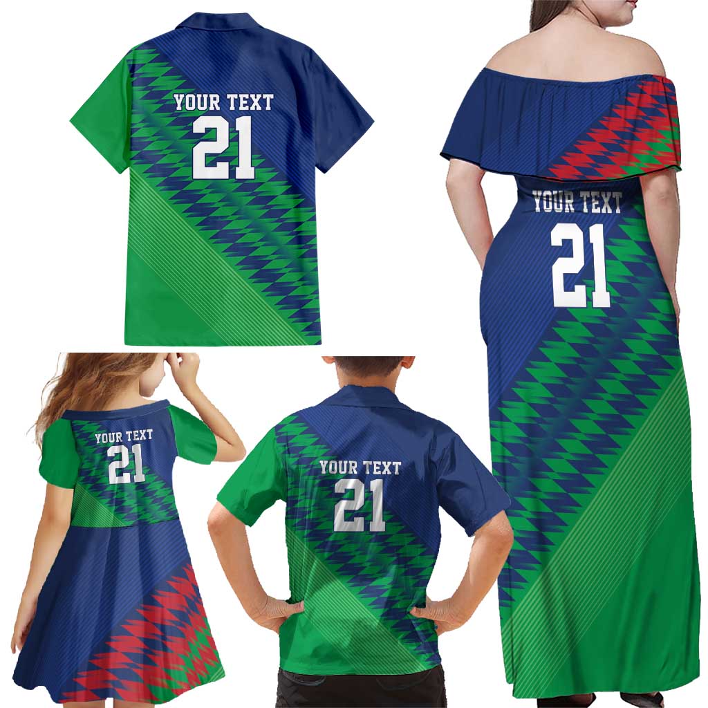 Namibia Cricket Custom Family Matching Off Shoulder Maxi Dress and Hawaiian Shirt Namibian Sporty Pattern Flag Motif - Wonder Print Shop