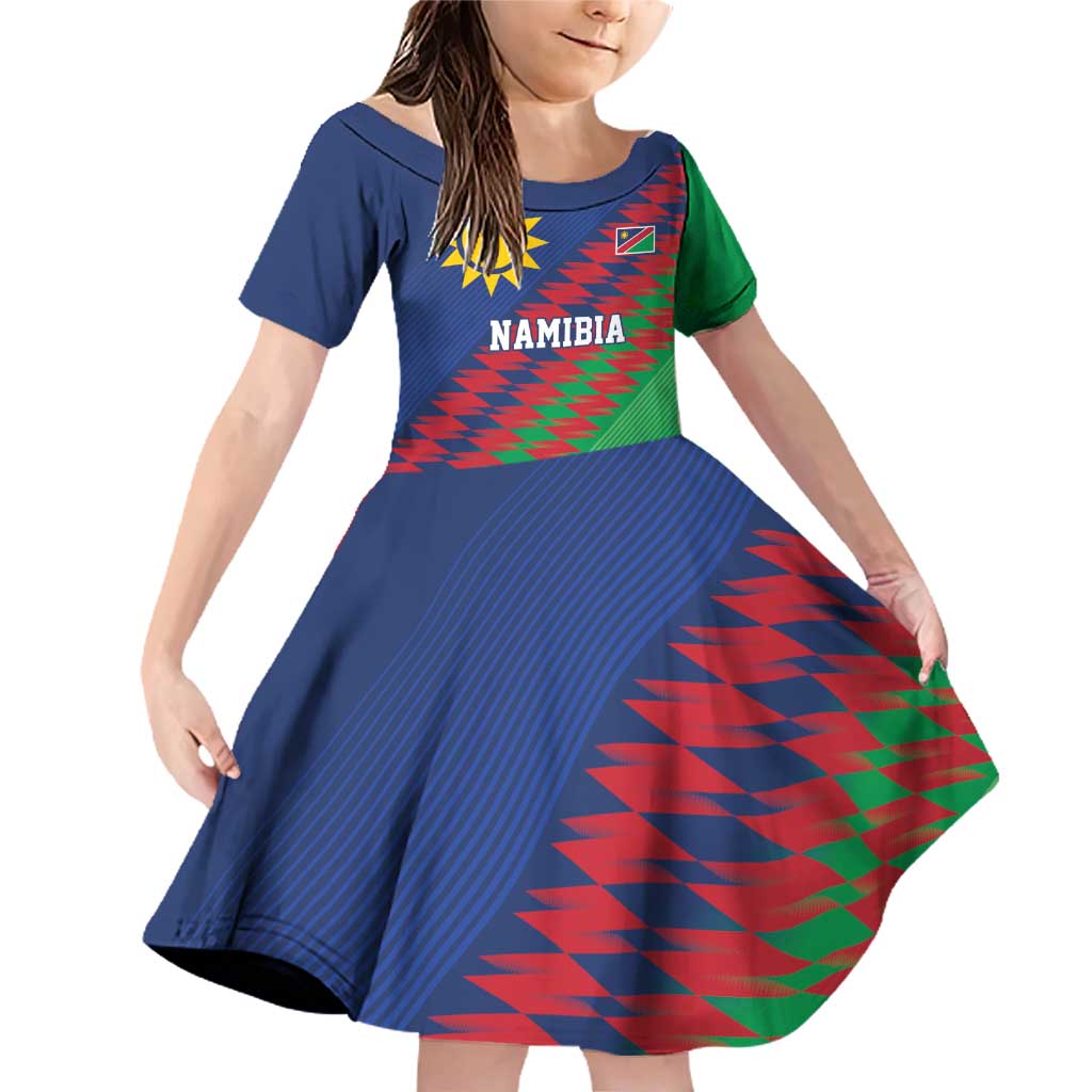 Namibia Cricket Custom Family Matching Off Shoulder Short Dress and Hawaiian Shirt Namibian Sporty Pattern Flag Motif - Wonder Print Shop