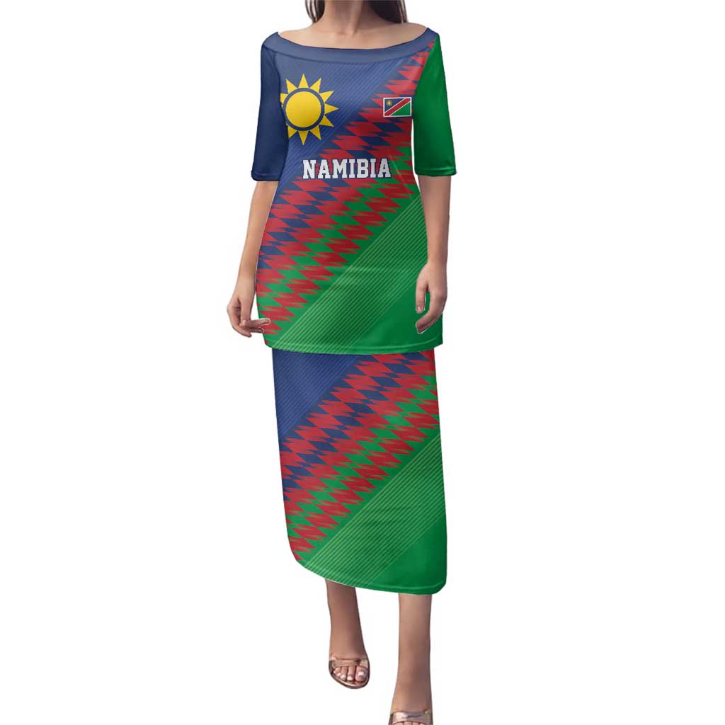 Namibia Cricket Custom Family Matching Puletasi and Hawaiian Shirt Namibian Sporty Pattern Flag Motif - Wonder Print Shop