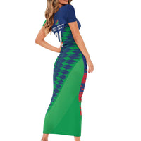 Namibia Cricket Custom Family Matching Short Sleeve Bodycon Dress and Hawaiian Shirt Namibian Sporty Pattern Flag Motif - Wonder Print Shop