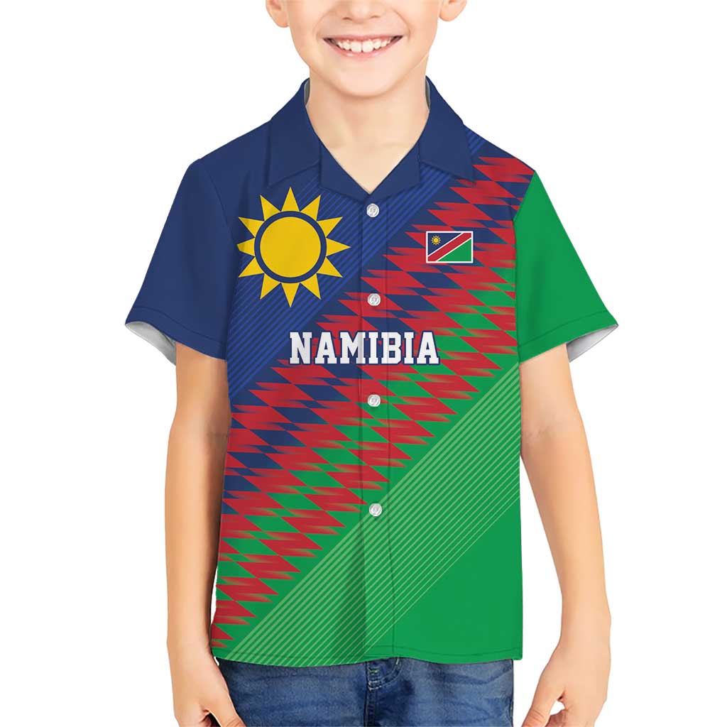 Namibia Cricket Custom Family Matching Short Sleeve Bodycon Dress and Hawaiian Shirt Namibian Sporty Pattern Flag Motif - Wonder Print Shop