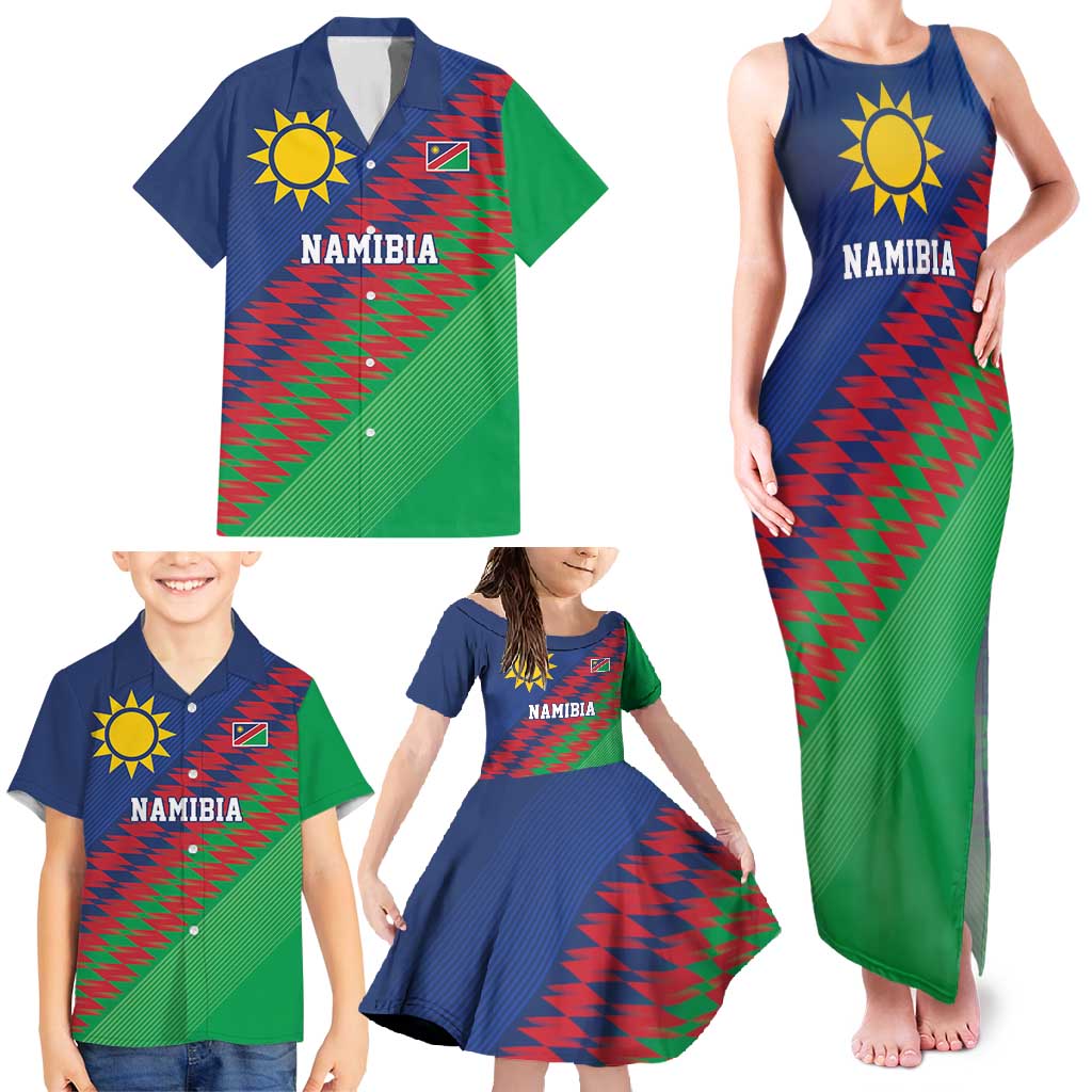 Namibia Cricket Custom Family Matching Tank Maxi Dress and Hawaiian Shirt Namibian Sporty Pattern Flag Motif - Wonder Print Shop