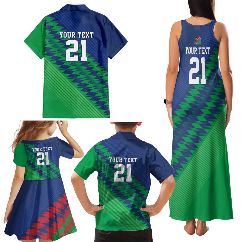 Namibia Cricket Custom Family Matching Tank Maxi Dress and Hawaiian Shirt Namibian Sporty Pattern Flag Motif - Wonder Print Shop