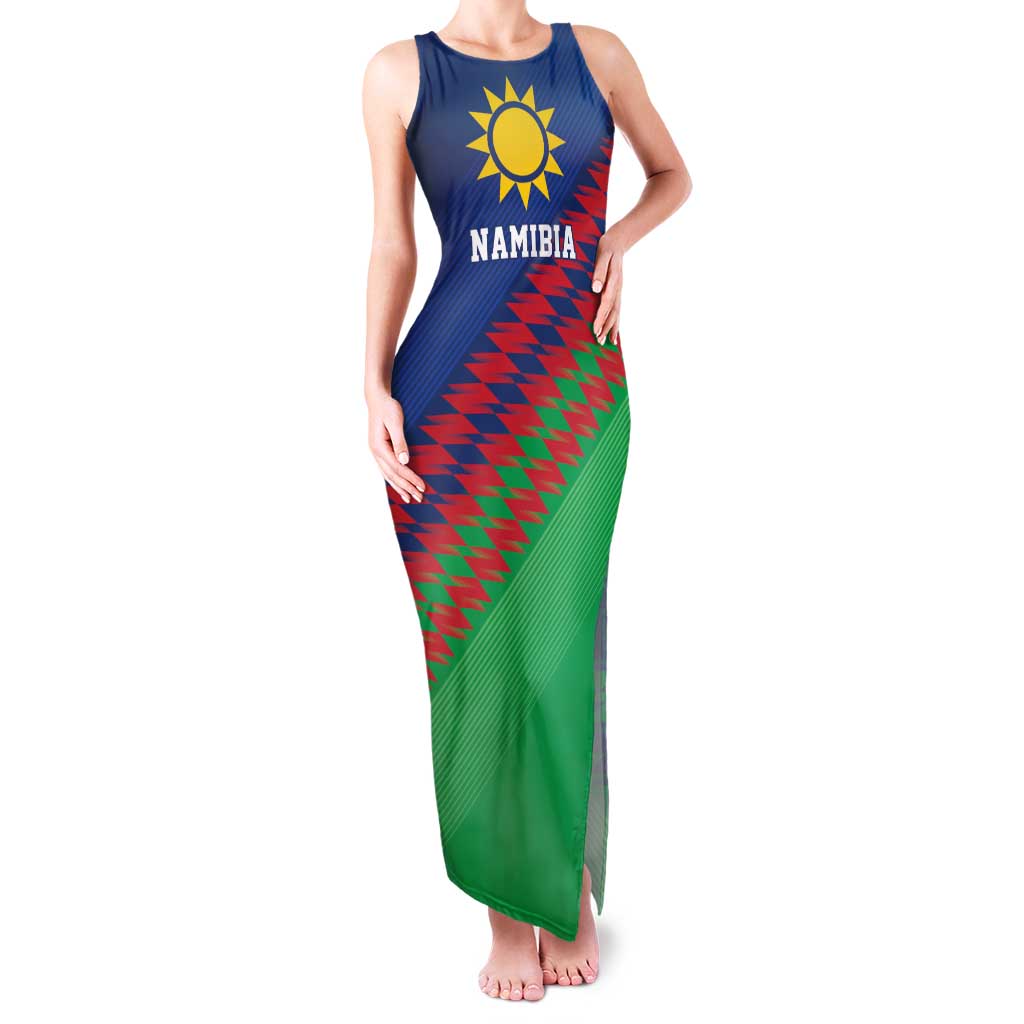 Namibia Cricket Custom Family Matching Tank Maxi Dress and Hawaiian Shirt Namibian Sporty Pattern Flag Motif - Wonder Print Shop