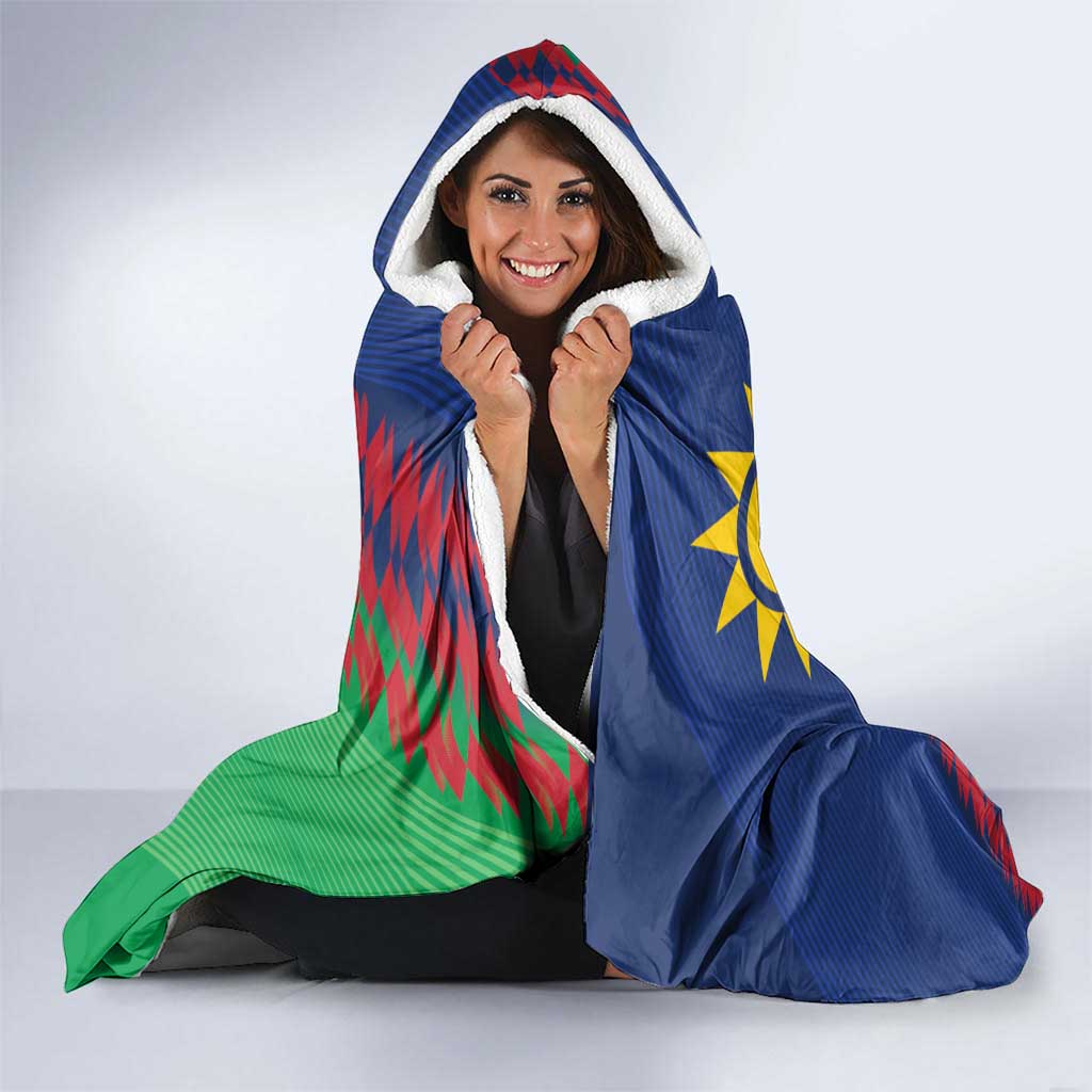Namibia Cricket Custom Hooded Blanket Namibian Sporty Pattern Flag Motif - Wonder Print Shop