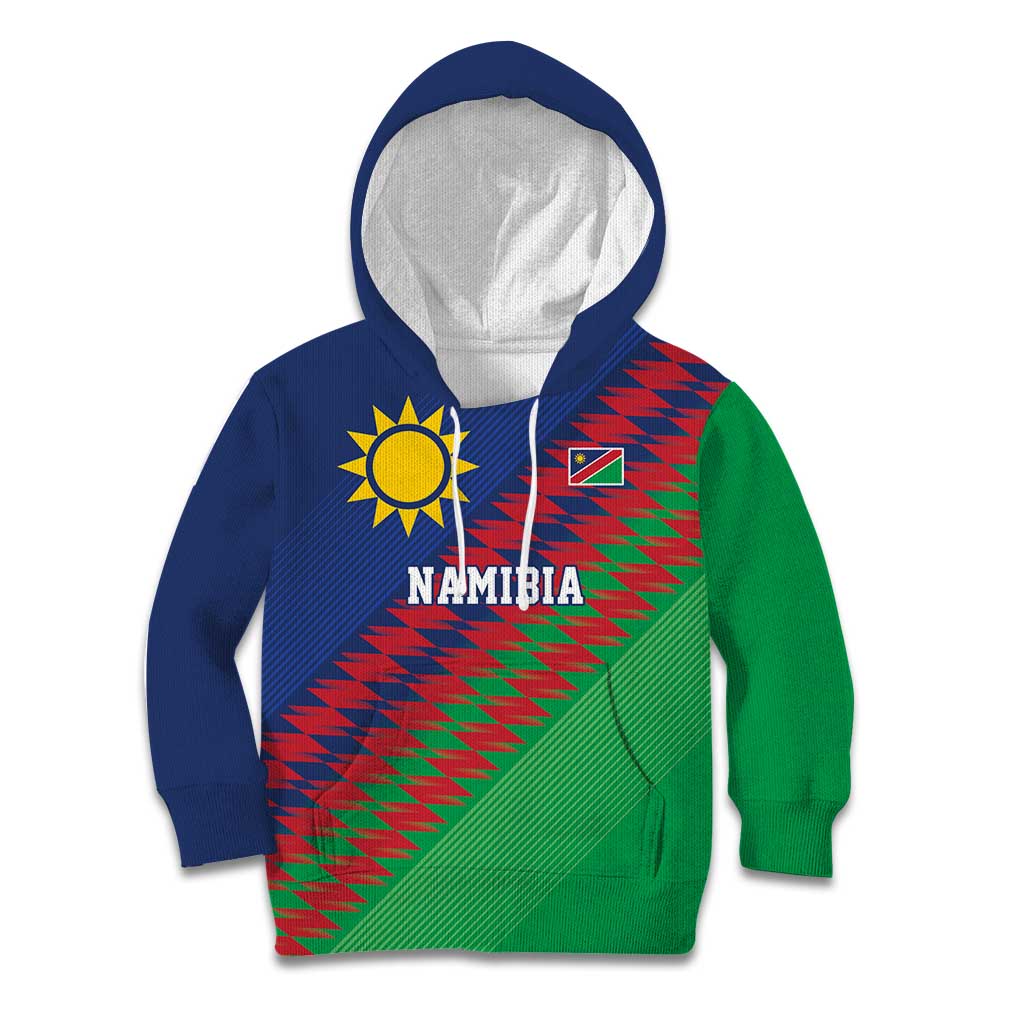 Namibia Cricket Custom Kid Hoodie Namibian Sporty Pattern Flag Motif - Wonder Print Shop