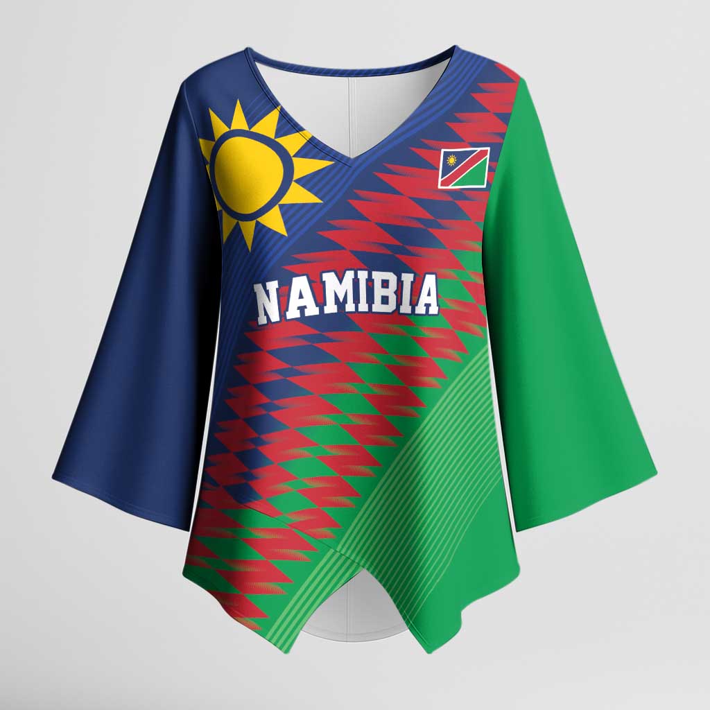 Namibia Cricket Custom Kimono Sleeve Blouse Namibian Sporty Pattern Flag Motif - Wonder Print Shop