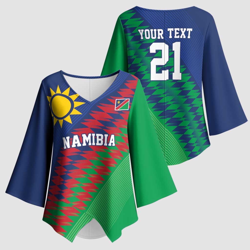 Namibia Cricket Custom Kimono Sleeve Blouse Namibian Sporty Pattern Flag Motif - Wonder Print Shop