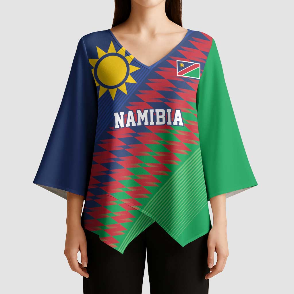Namibia Cricket Custom Kimono Sleeve Blouse Namibian Sporty Pattern Flag Motif - Wonder Print Shop