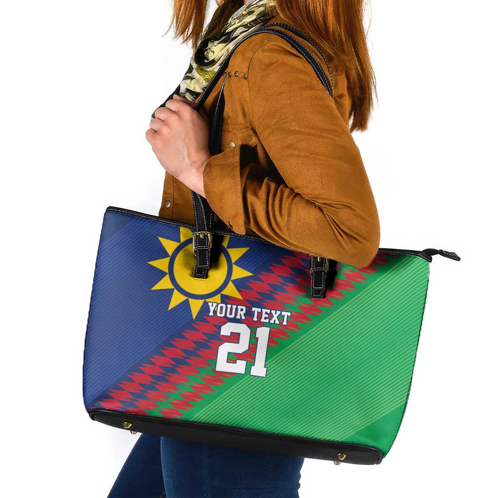 Namibia Cricket Custom Leather Tote Bag Namibian Sporty Pattern Flag Motif - Wonder Print Shop