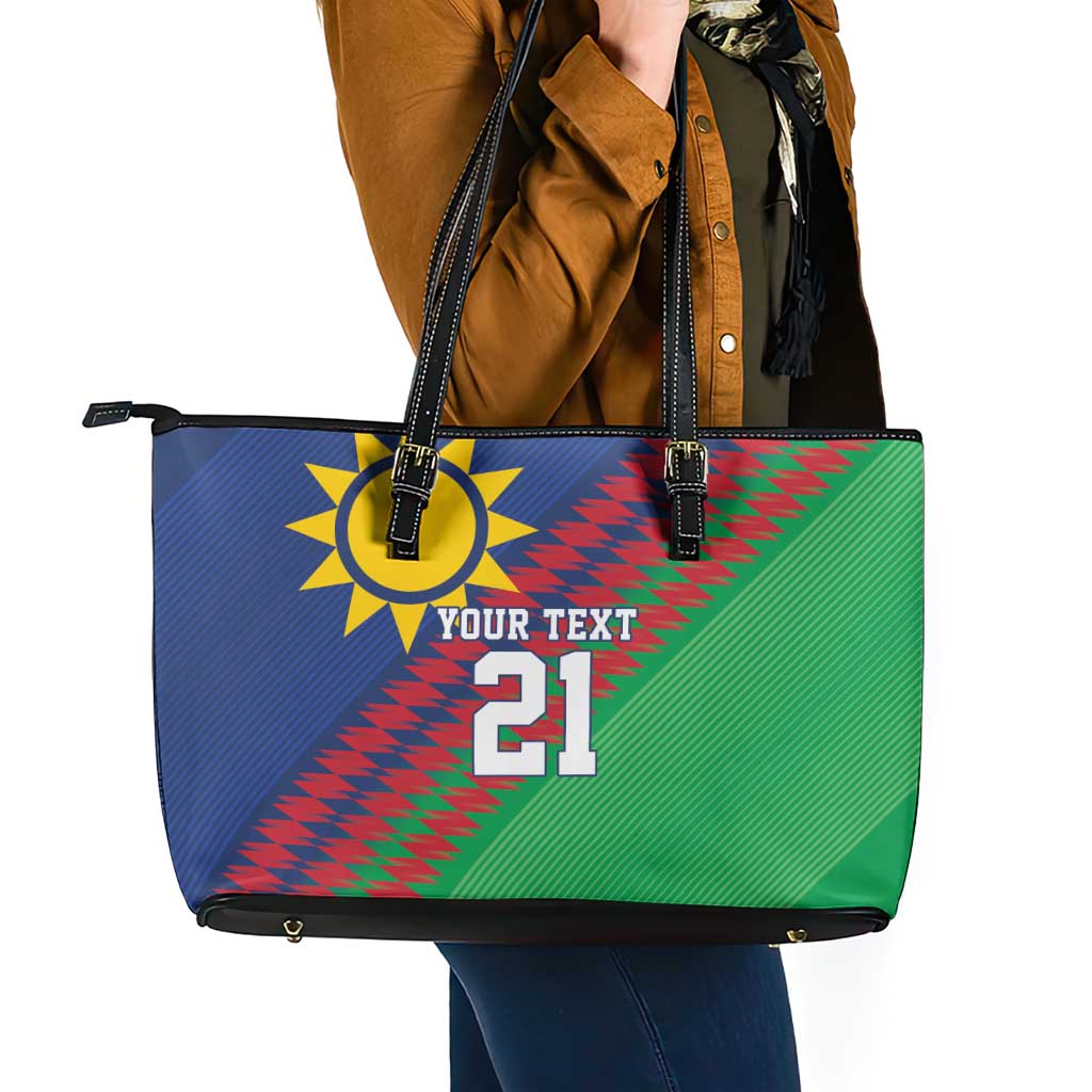 Namibia Cricket Custom Leather Tote Bag Namibian Sporty Pattern Flag Motif - Wonder Print Shop