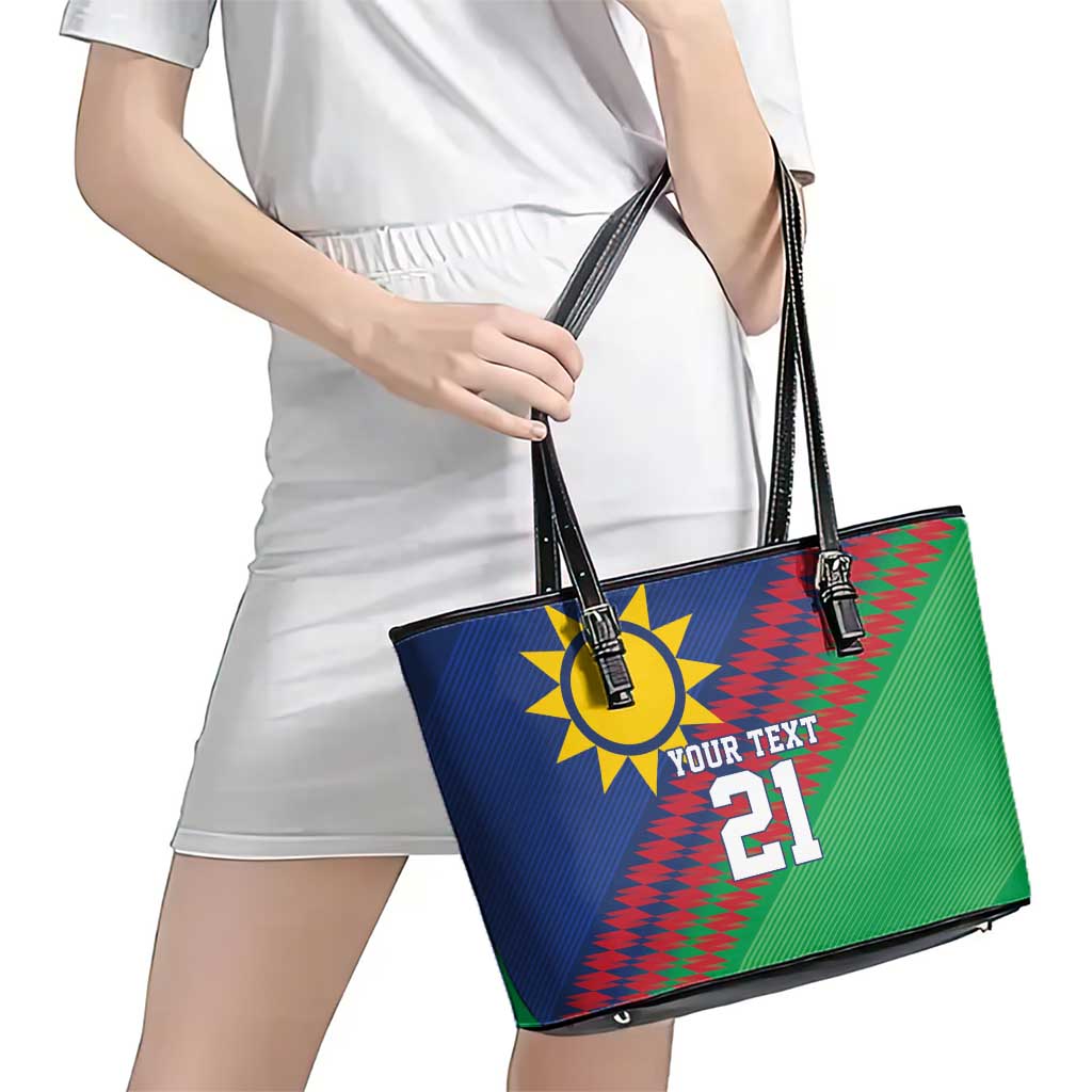 Namibia Cricket Custom Leather Tote Bag Namibian Sporty Pattern Flag Motif - Wonder Print Shop