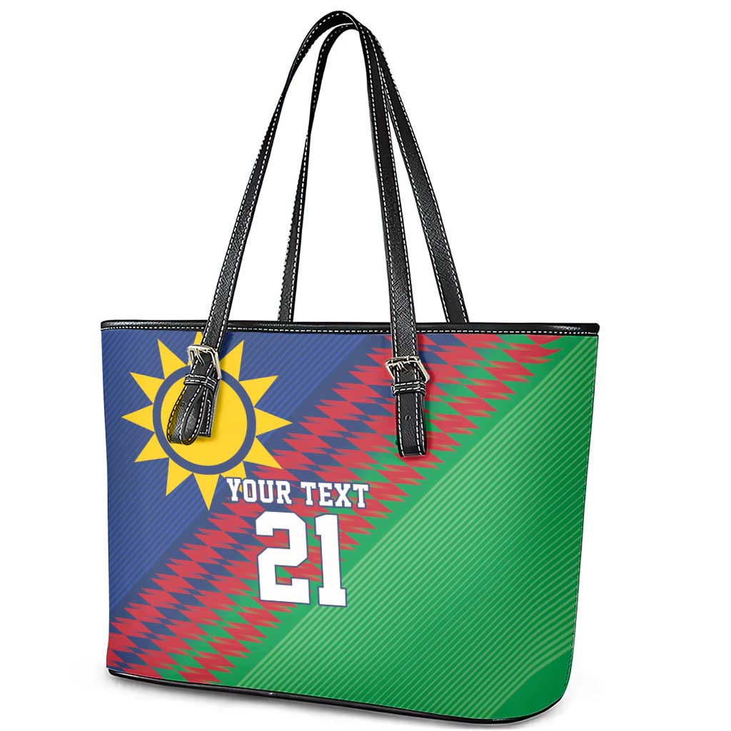 Namibia Cricket Custom Leather Tote Bag Namibian Sporty Pattern Flag Motif - Wonder Print Shop