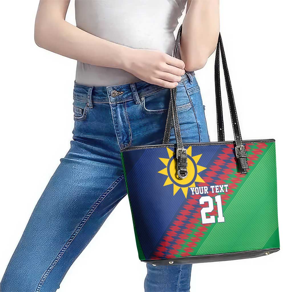 Namibia Cricket Custom Leather Tote Bag Namibian Sporty Pattern Flag Motif - Wonder Print Shop