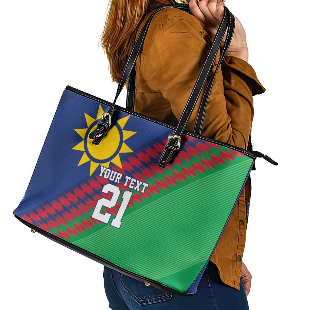 Namibia Cricket Custom Leather Tote Bag Namibian Sporty Pattern Flag Motif - Wonder Print Shop