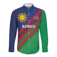 Namibia Cricket Custom Long Sleeve Button Shirt Namibian Sporty Pattern Flag Motif - Wonder Print Shop