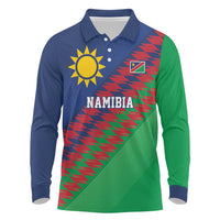 Namibia Cricket Custom Long Sleeve Polo Shirt Namibian Sporty Pattern Flag Motif - Wonder Print Shop