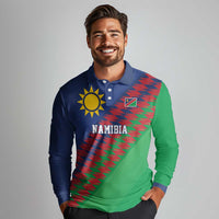 Namibia Cricket Custom Long Sleeve Polo Shirt Namibian Sporty Pattern Flag Motif - Wonder Print Shop