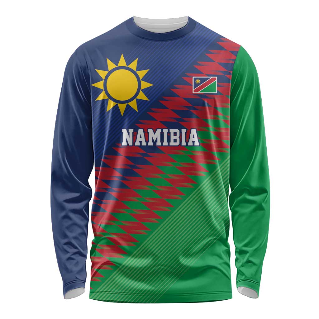 Namibia Cricket Custom Long Sleeve Shirt Namibian Sporty Pattern Flag Motif - Wonder Print Shop