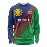 Namibia Cricket Custom Long Sleeve Shirt Namibian Sporty Pattern Flag Motif - Wonder Print Shop