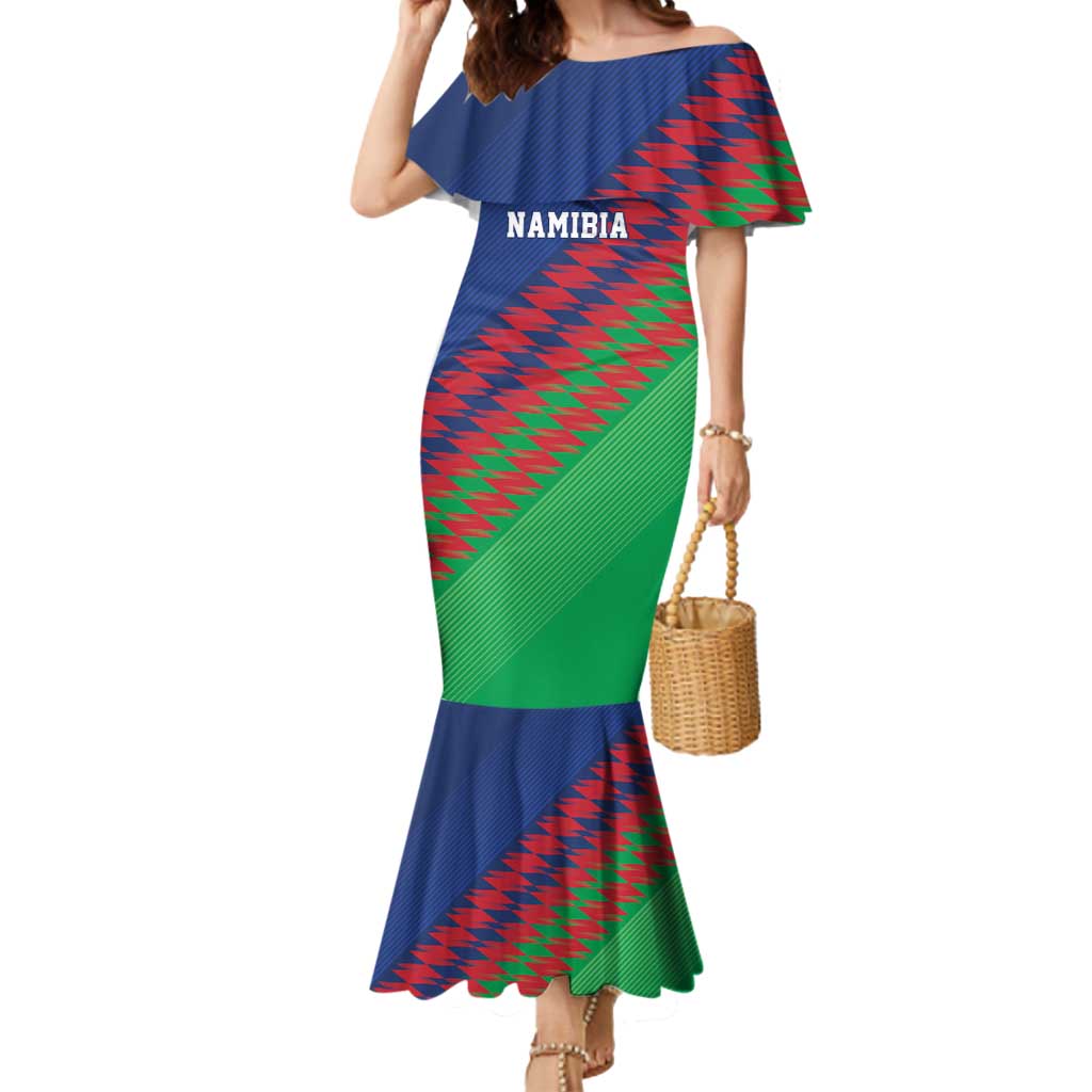 Namibia Cricket Custom Mermaid Dress Namibian Sporty Pattern Flag Motif - Wonder Print Shop
