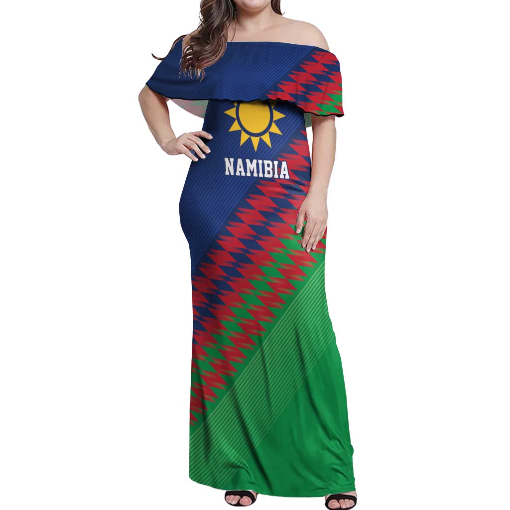 Namibia Cricket Custom Off Shoulder Maxi Dress Namibian Sporty Pattern Flag Motif - Wonder Print Shop