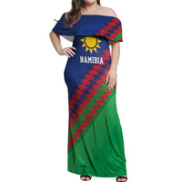 Namibia Cricket Custom Off Shoulder Maxi Dress Namibian Sporty Pattern Flag Motif - Wonder Print Shop