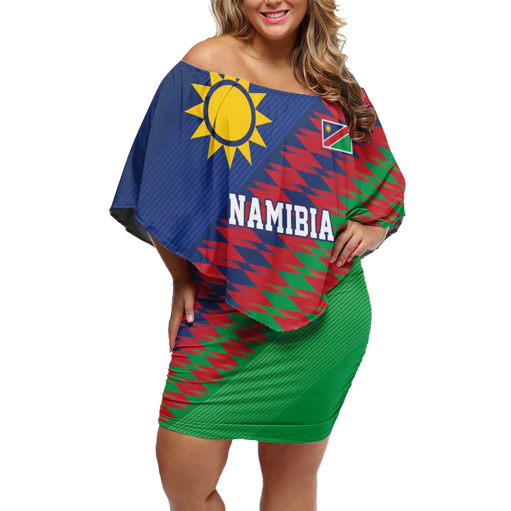 Namibia Cricket Custom Off Shoulder Short Dress Namibian Sporty Pattern Flag Motif - Wonder Print Shop