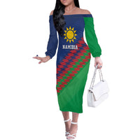 Namibia Cricket Custom Off The Shoulder Long Sleeve Dress Namibian Sporty Pattern Flag Motif - Wonder Print Shop