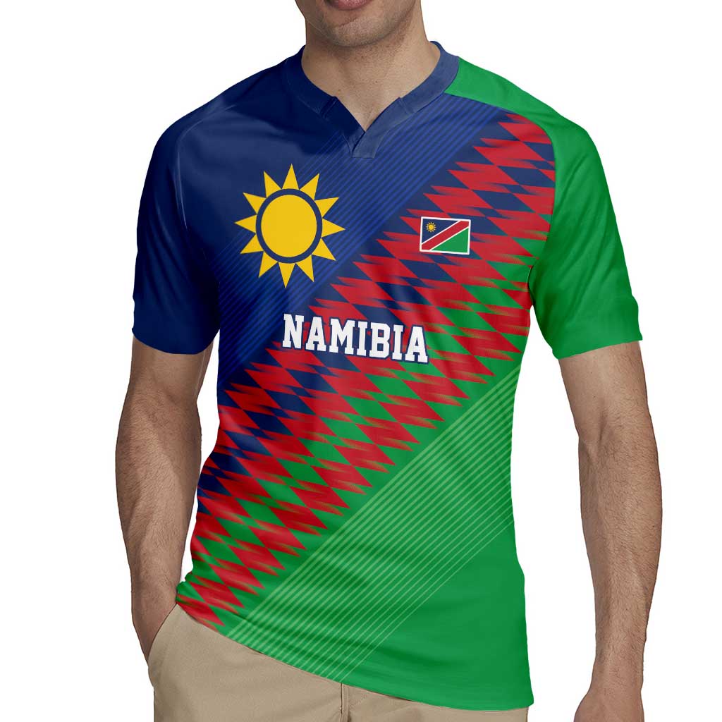 Namibia Cricket Custom Rugby Jersey Namibian Sporty Pattern Flag Motif - Wonder Print Shop